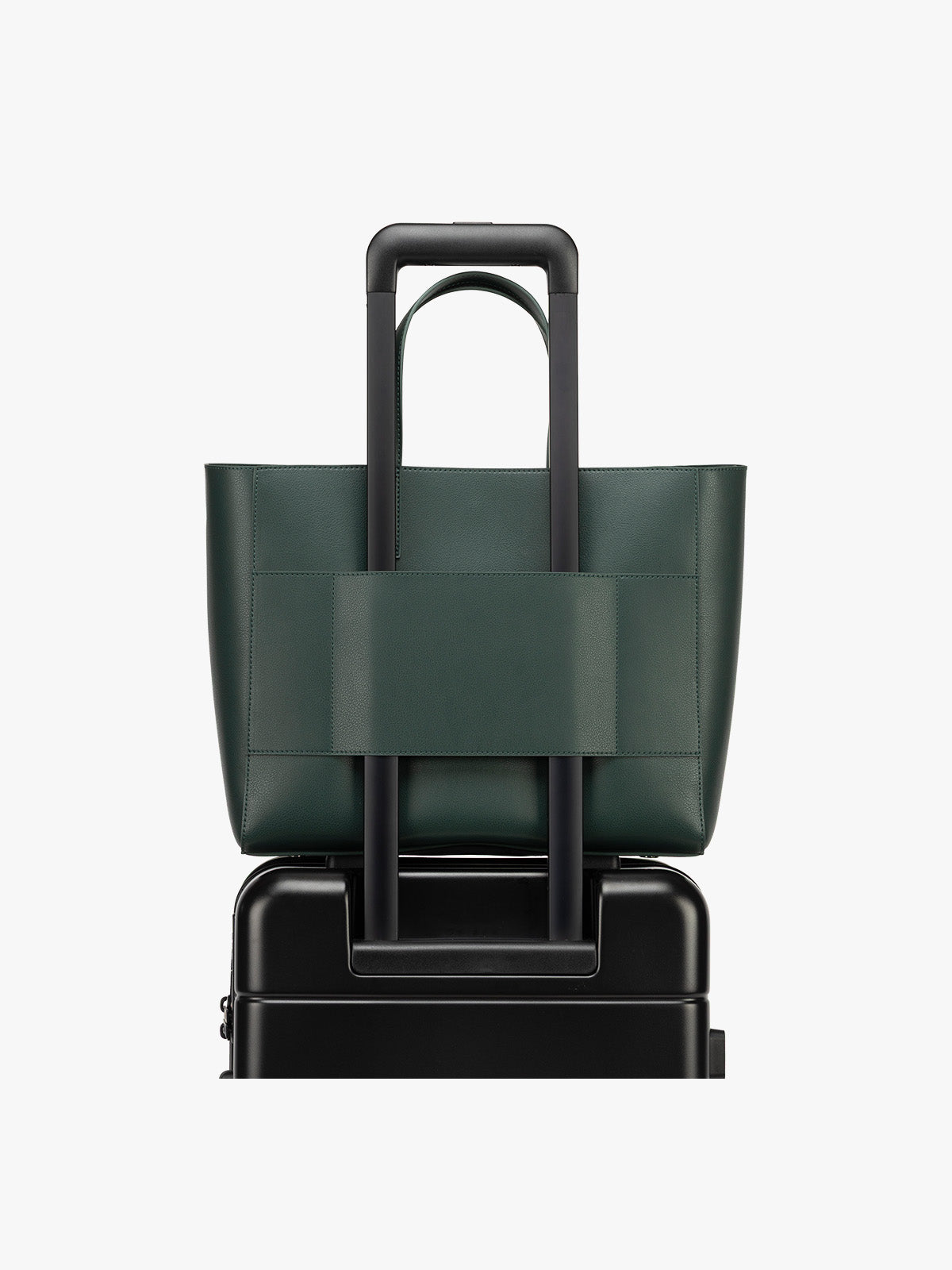 CALPAK Haven 15 inch Laptop Tote in dark green Forest with trolley sleeve; ATS2501-FOREST