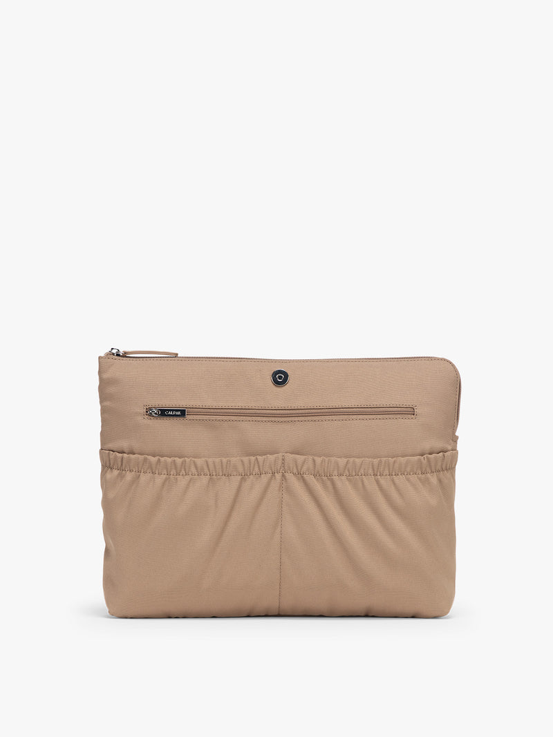 CALPAK Haven 15 inch Laptop Tote in beige Taupe with removable laptop sleeve