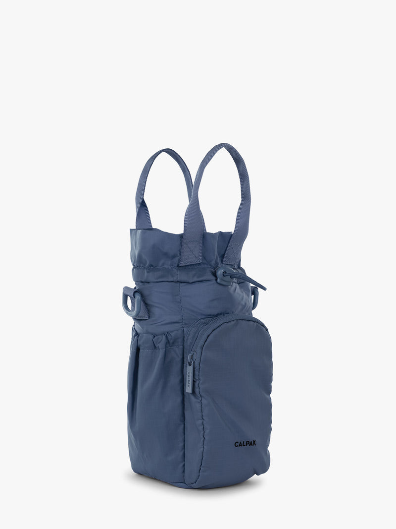 Opened top of CALPAK Water Bottle Holder in dark blue Indigo