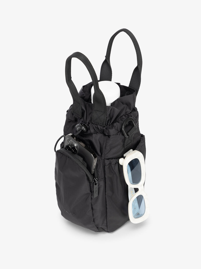 black leather backpack with water bottle holder Water Bottle Holder in Black