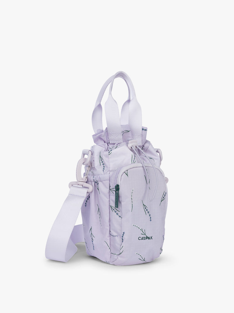 CALPAK Water Bottle Holder in lavender purple with lavender flower print