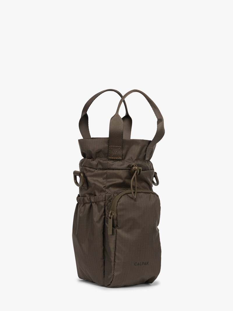 Opened with handle of CALPAK Water Bottle Holder in brown Mushroom