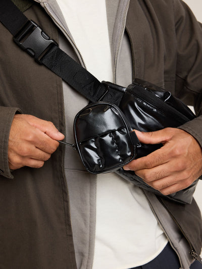 CALPAK Luka Backpack Key Pouch in Glazed Black on a white background; AMB2201-GLAZED-BLACK view 2