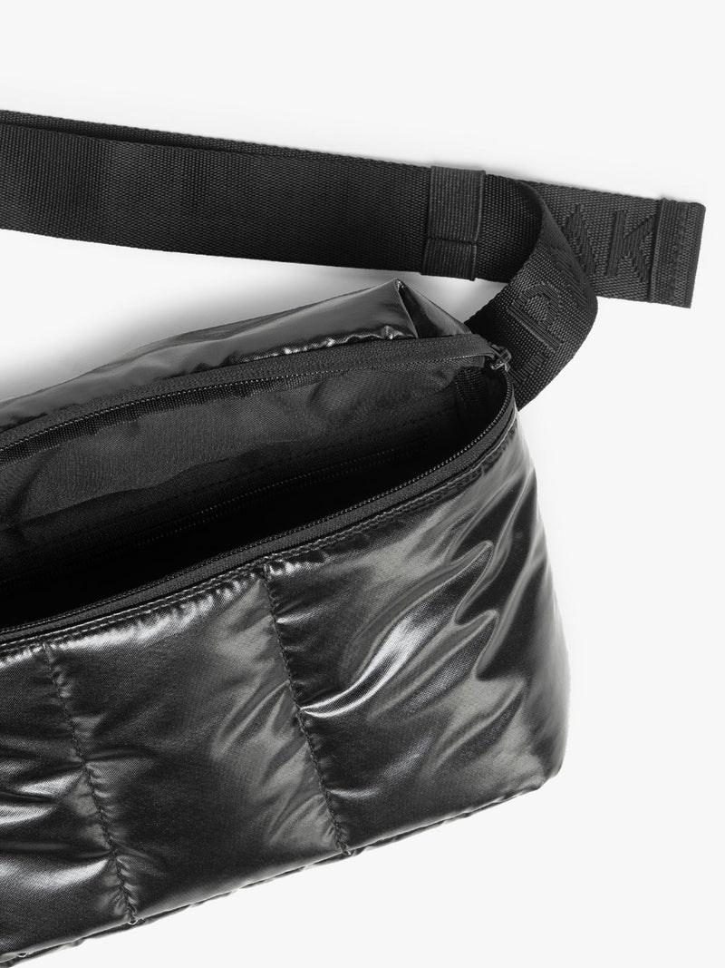 CALPAK Luka Belt Bag in Glazed Black close up