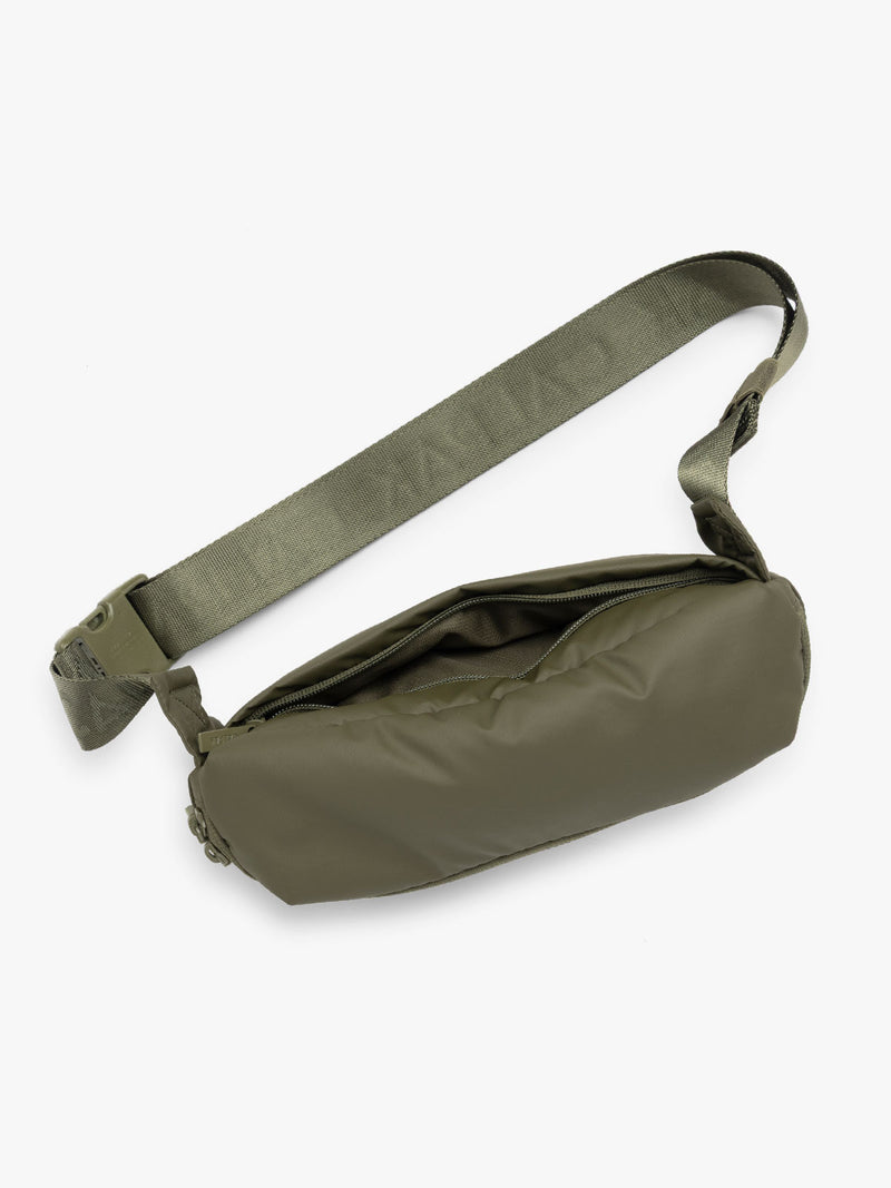 CALPAK Luka Belt Bag in dark green Pine top view