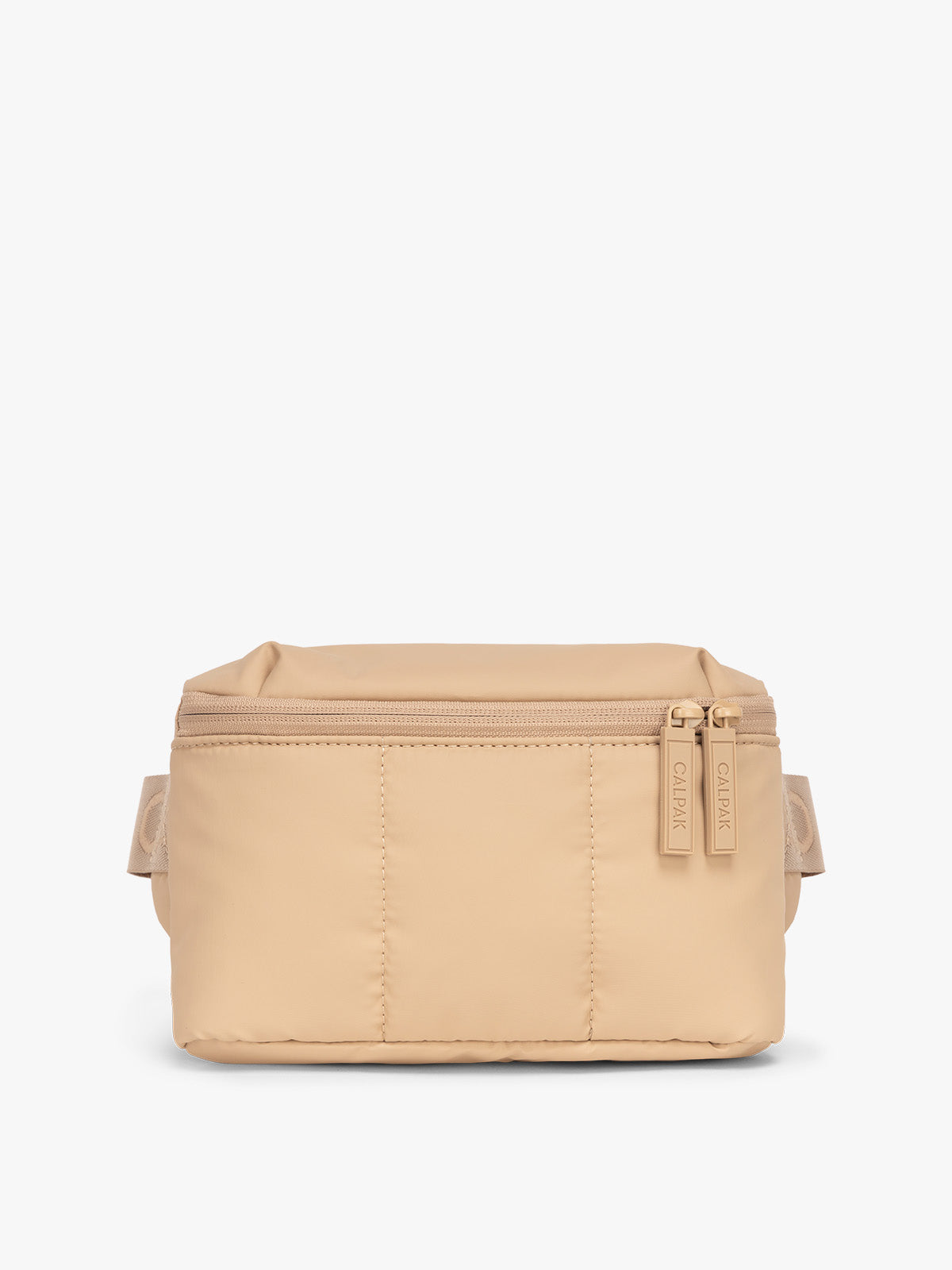 CALPAK Luka Mini Belt Bag in beige Latte on white background; BBM2201-LATTE