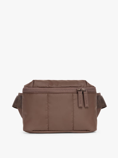 CALPAK Luka Mini Belt Bag in brown Walnut on white background; BBM2201-WALNUT view 1