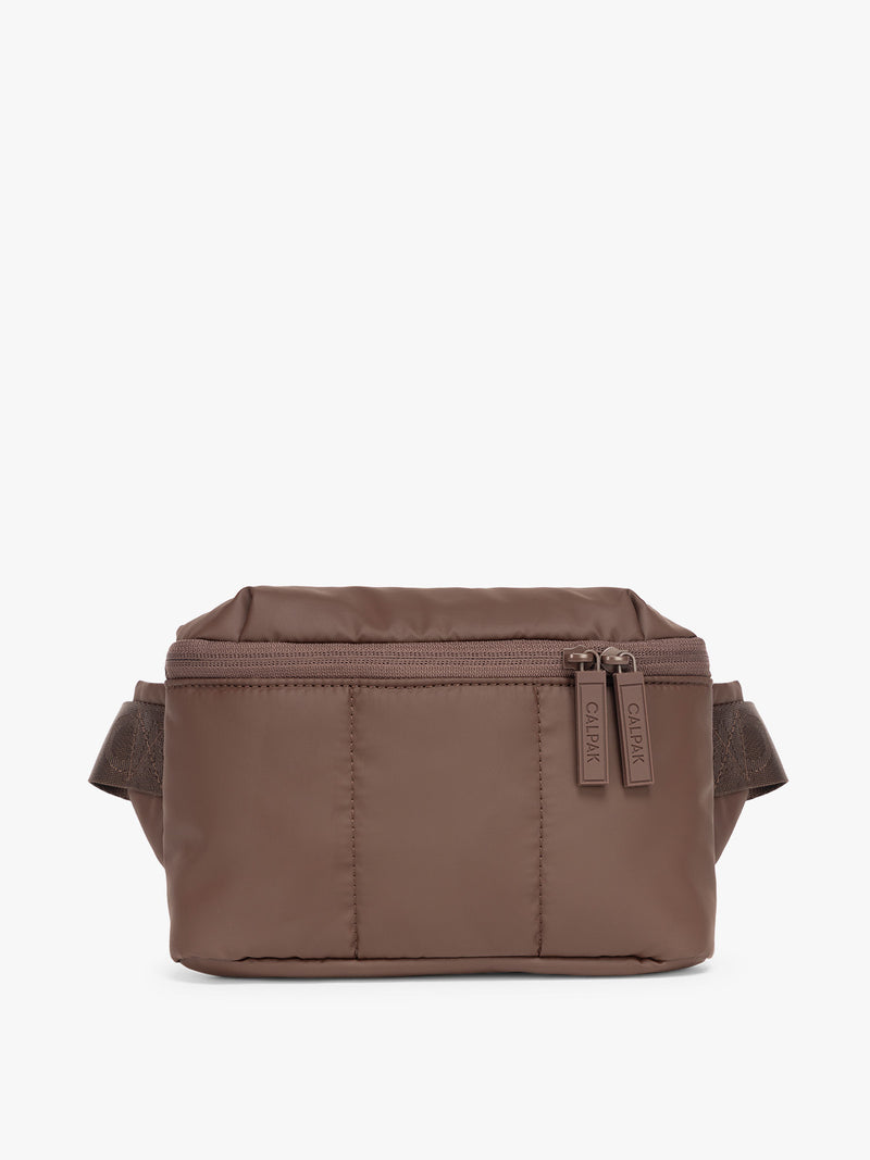 CALPAK Luka Mini Belt Bag in brown Walnut on white background