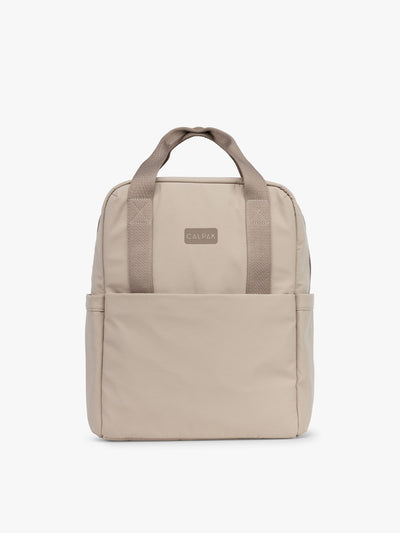 CALPAK Connect Laptop Backpack in grey beige Greige front view with a white background; BCN2401-GREIGE view 1