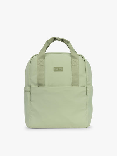 CALPAK Connect Laptop Backpack in light green Meadow front view on a white background; BCN2401-MEADOW view 1