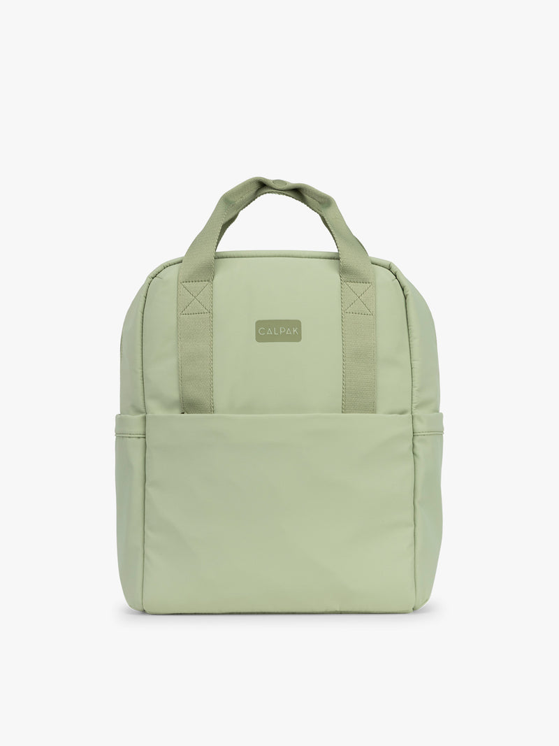 CALPAK Connect Laptop Backpack in light green Meadow front view on a white background
