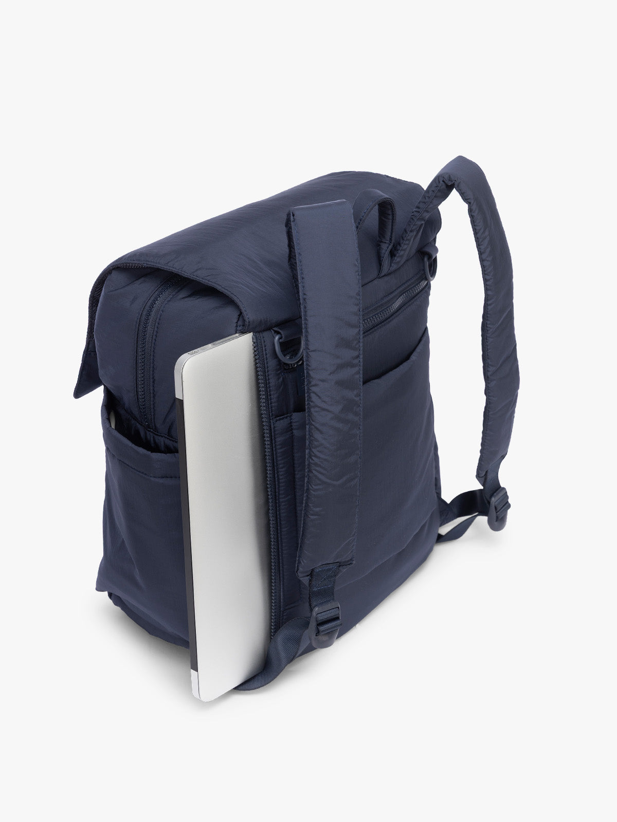 Laptop sleeve of CALPAK Diaper Backpack in blue Navy; BPB2401-NAVY