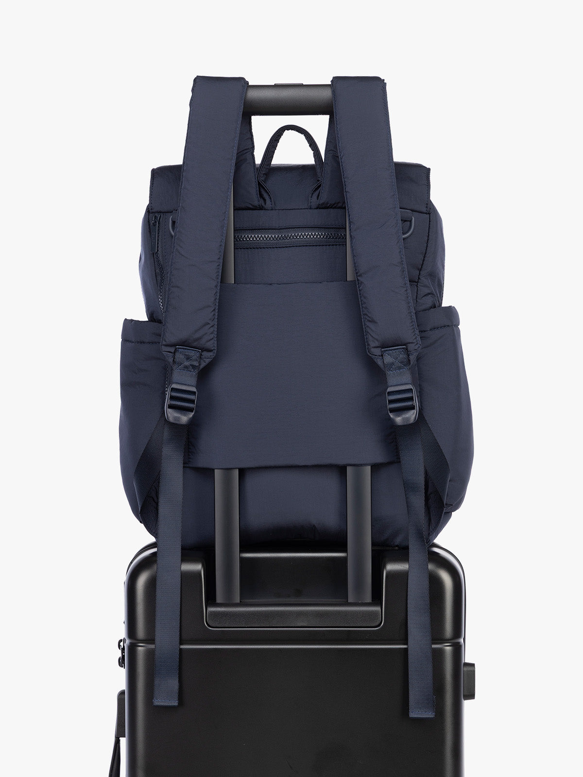 Luggage trolley sleeve of CALPAK Diaper Backpack in blue Navy; BPB2401-NAVY
