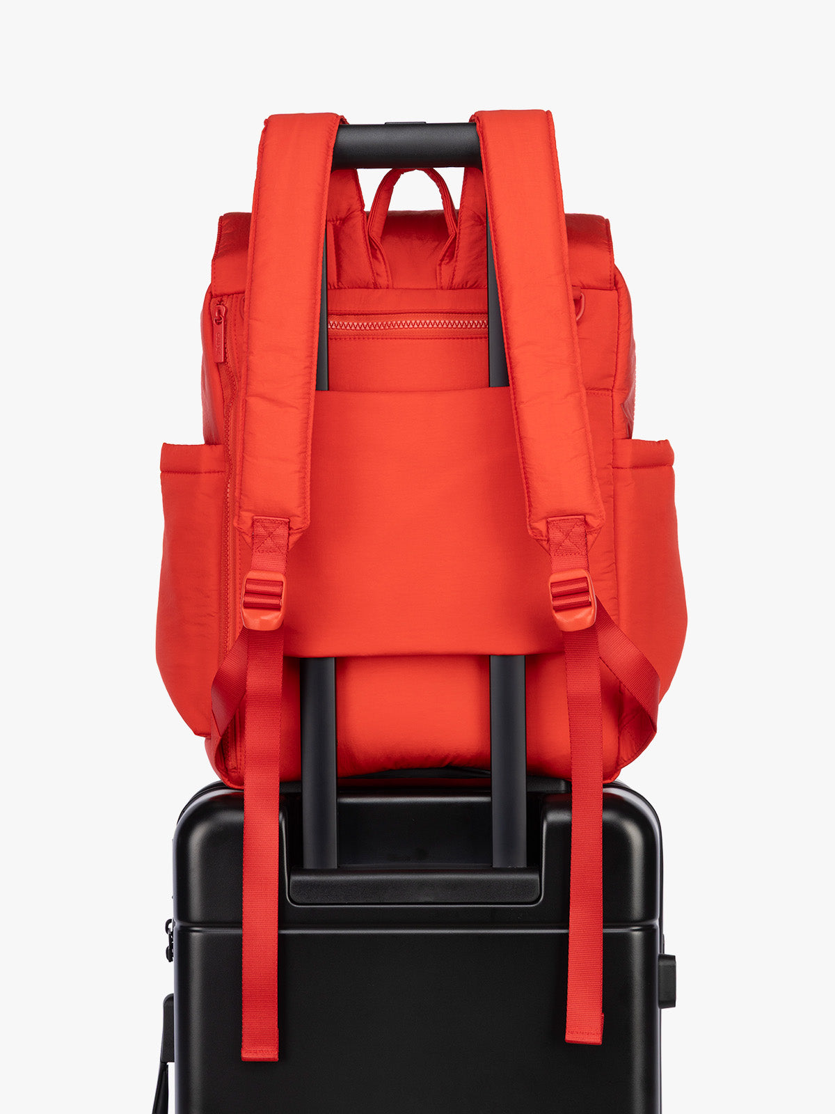 Luggage trolley sleeve of CALPAK Diaper Backpack in red Tomato; BPB2401-TOMATO