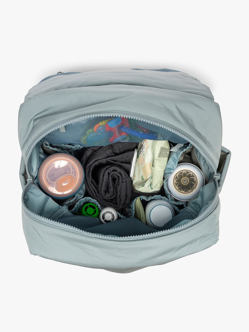 CALPAK Diaper Backpack in light blue Bluebell opened interior