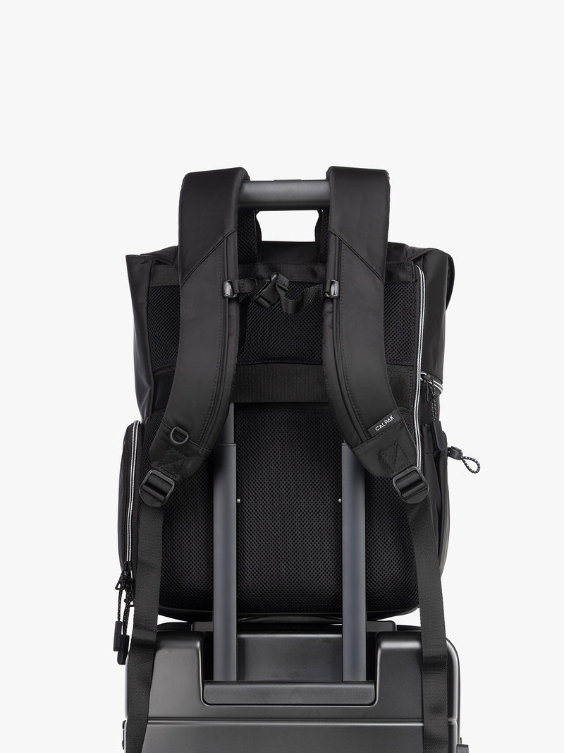 CALPAK Fit Gym Backpack in light purple Iris front view with trolley sleeve for luggage