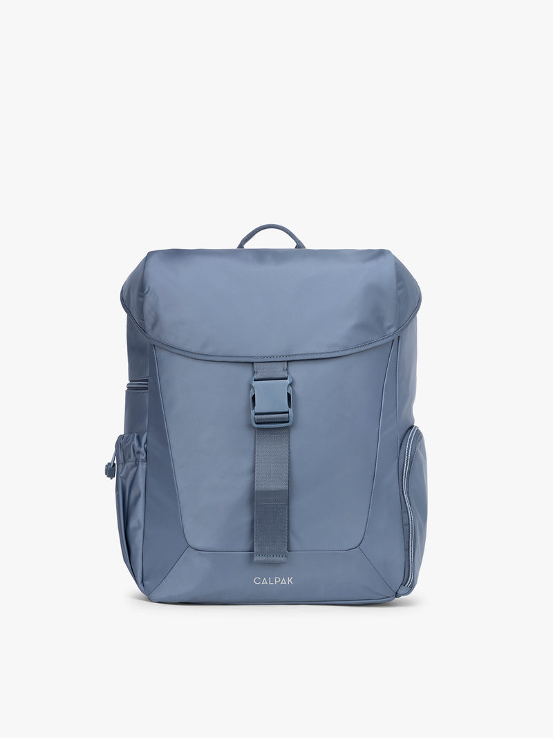 CALPAK Fit Gym Backpack in blue Indigo front view with white background