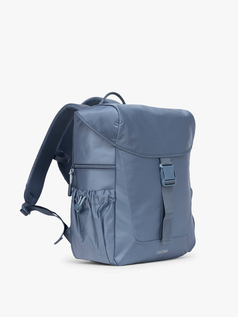 CALPAK Fit Gym Backpack in blue Indigo side view with white background