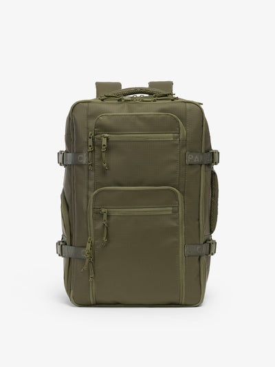 CALPAK Terra 26L Laptop Backpack Duffel in dark green Matte Pine front view; BPH2201-PINE