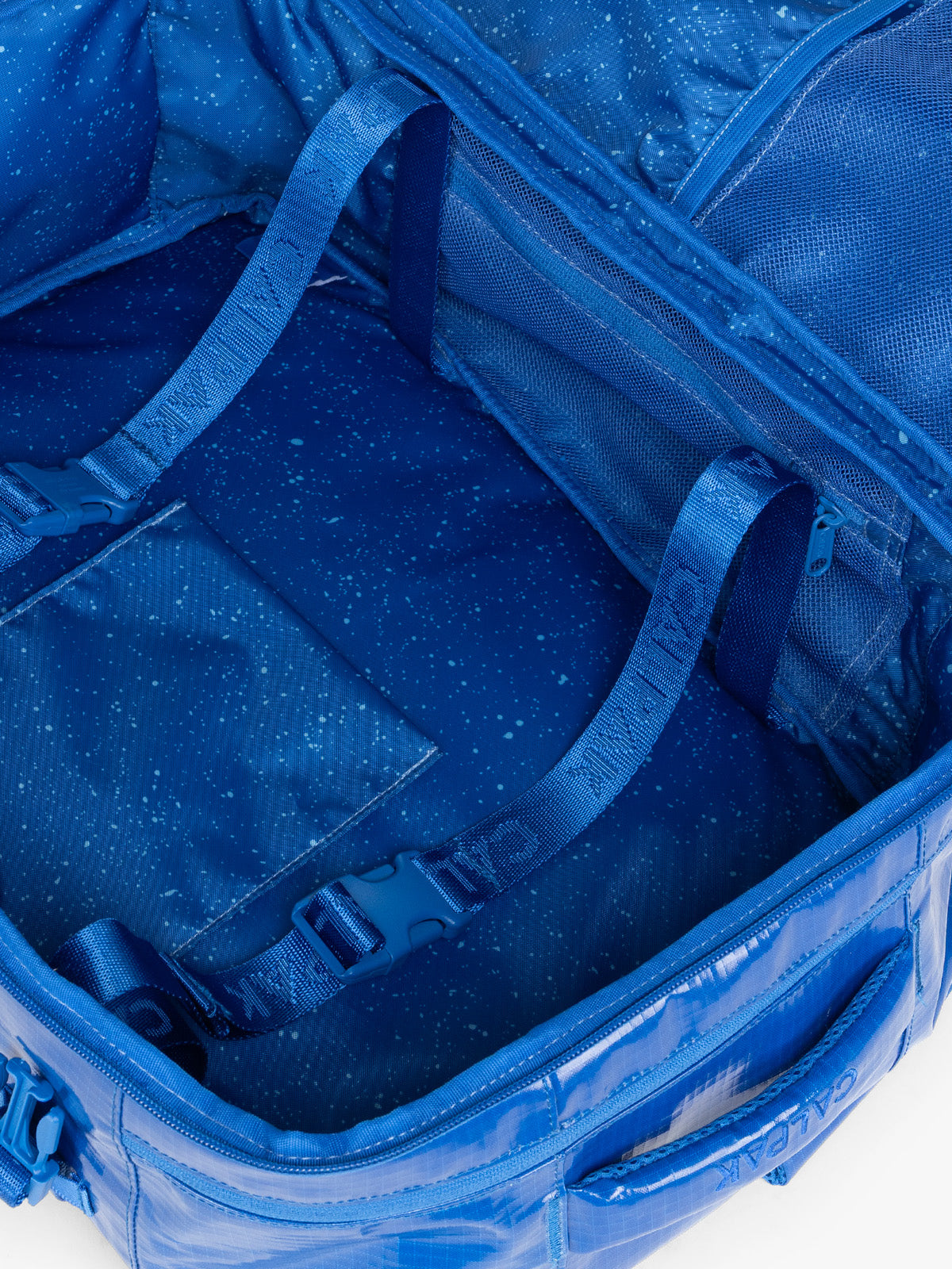 CALPAK Terra 26L Backpack Duffel in blue Cobalt opened view; BPH2201-COBALT
