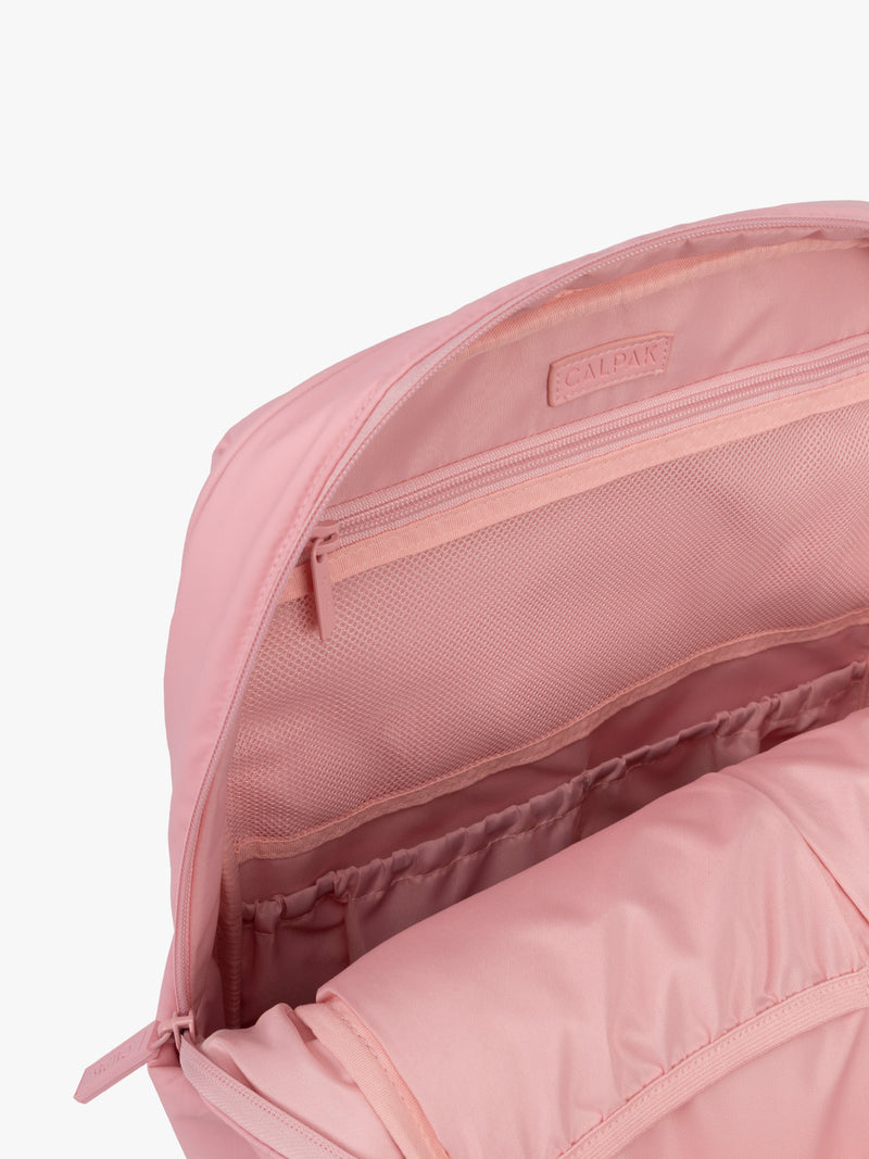 CALPAK Luka 15in Laptop Backpack in monochrome pink Blossom inside compartment
