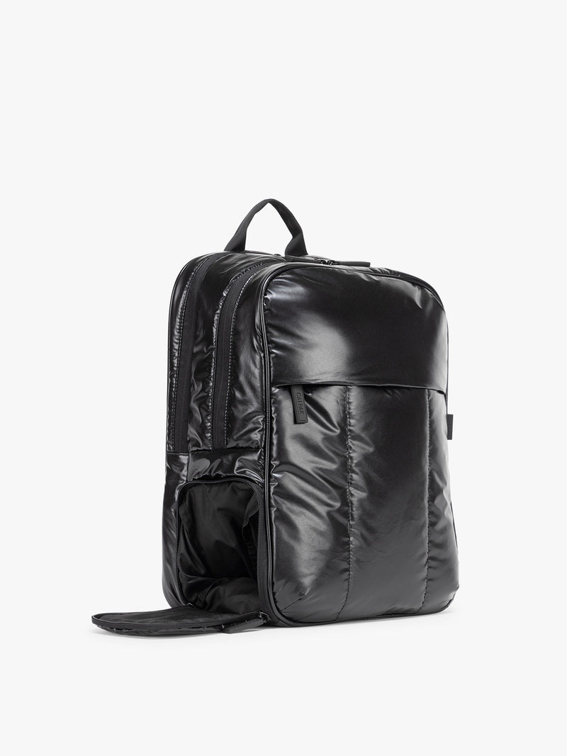 Side view of CALPAK Luka Backpack in Glazed Black