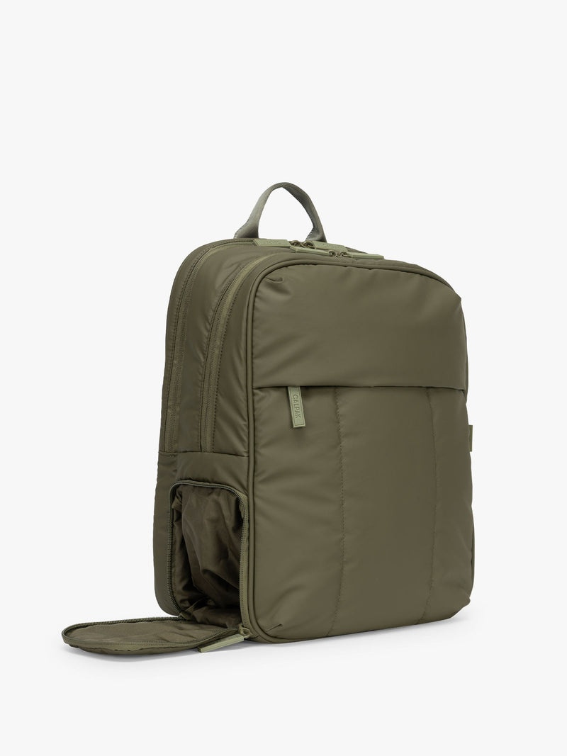 CALPAK Luka 15in Laptop Backpack in with shoe compartment in dark green Pine