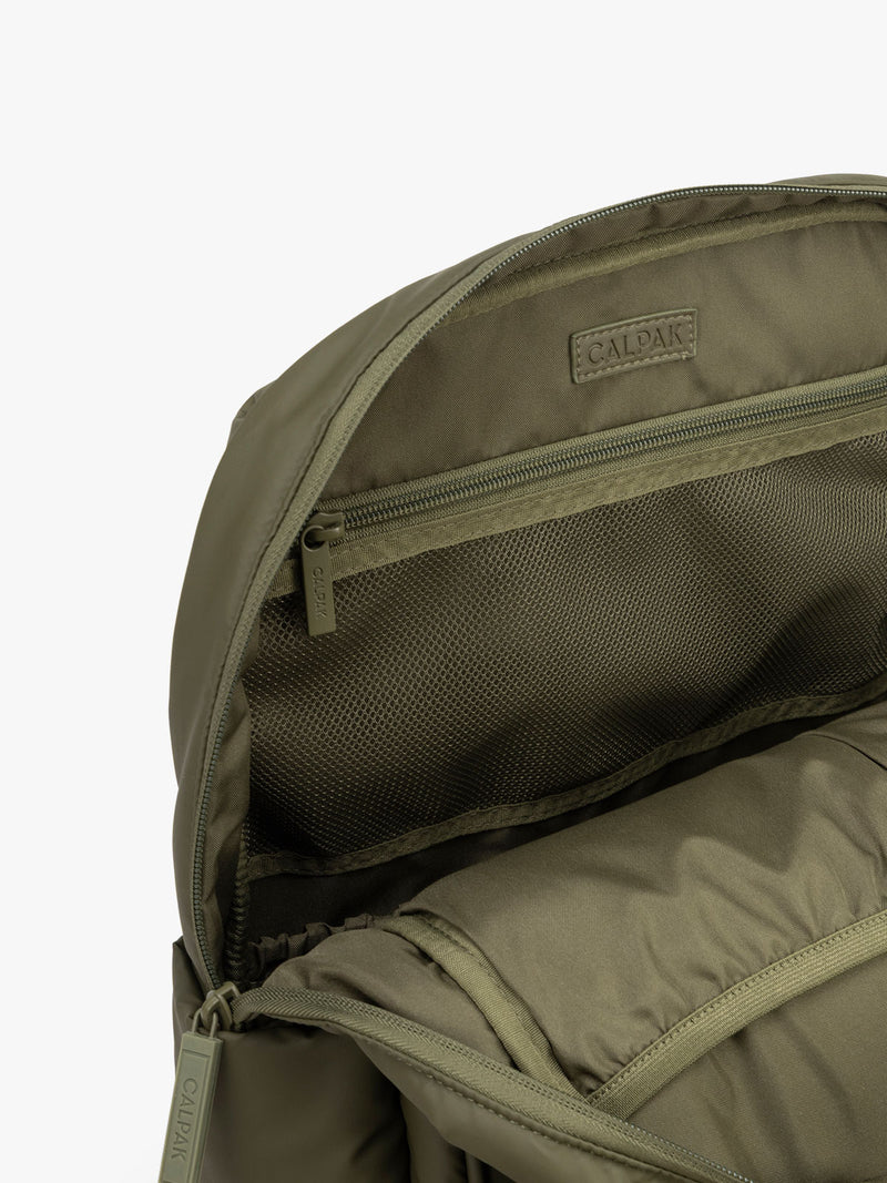 CALPAK Luka 15in Laptop Backpackinside zipper in dark green Pine