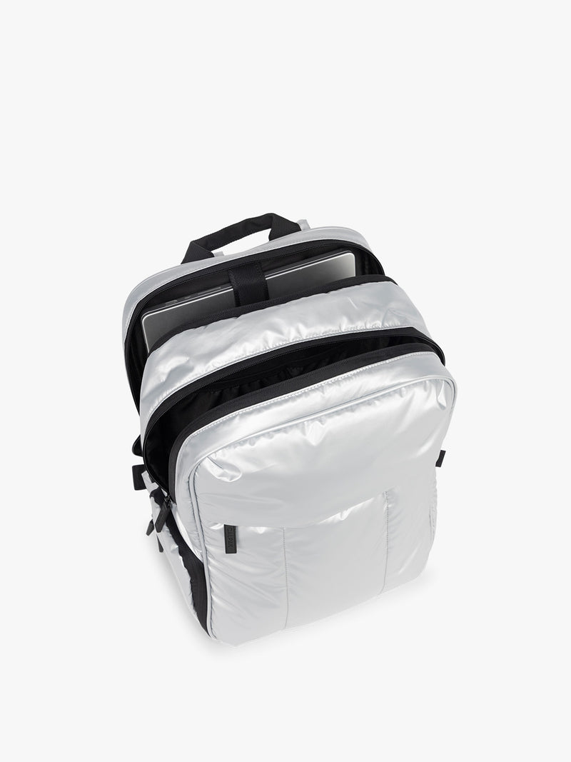 Top view of CALPAK Luka Backpack in Silver