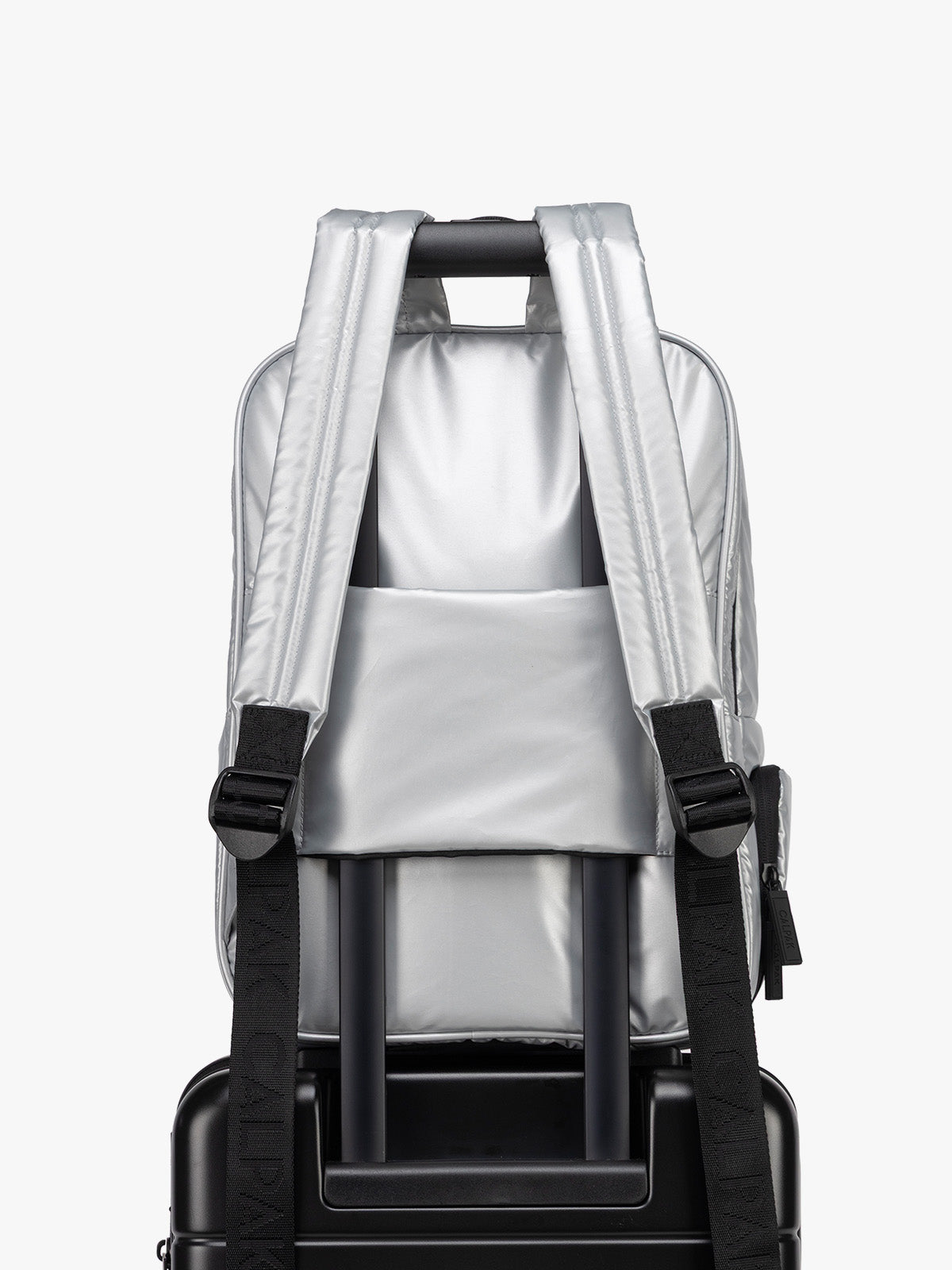 Trolley sleeve of CALPAK Luka Backpack in Silver; BPL2001-SILVER