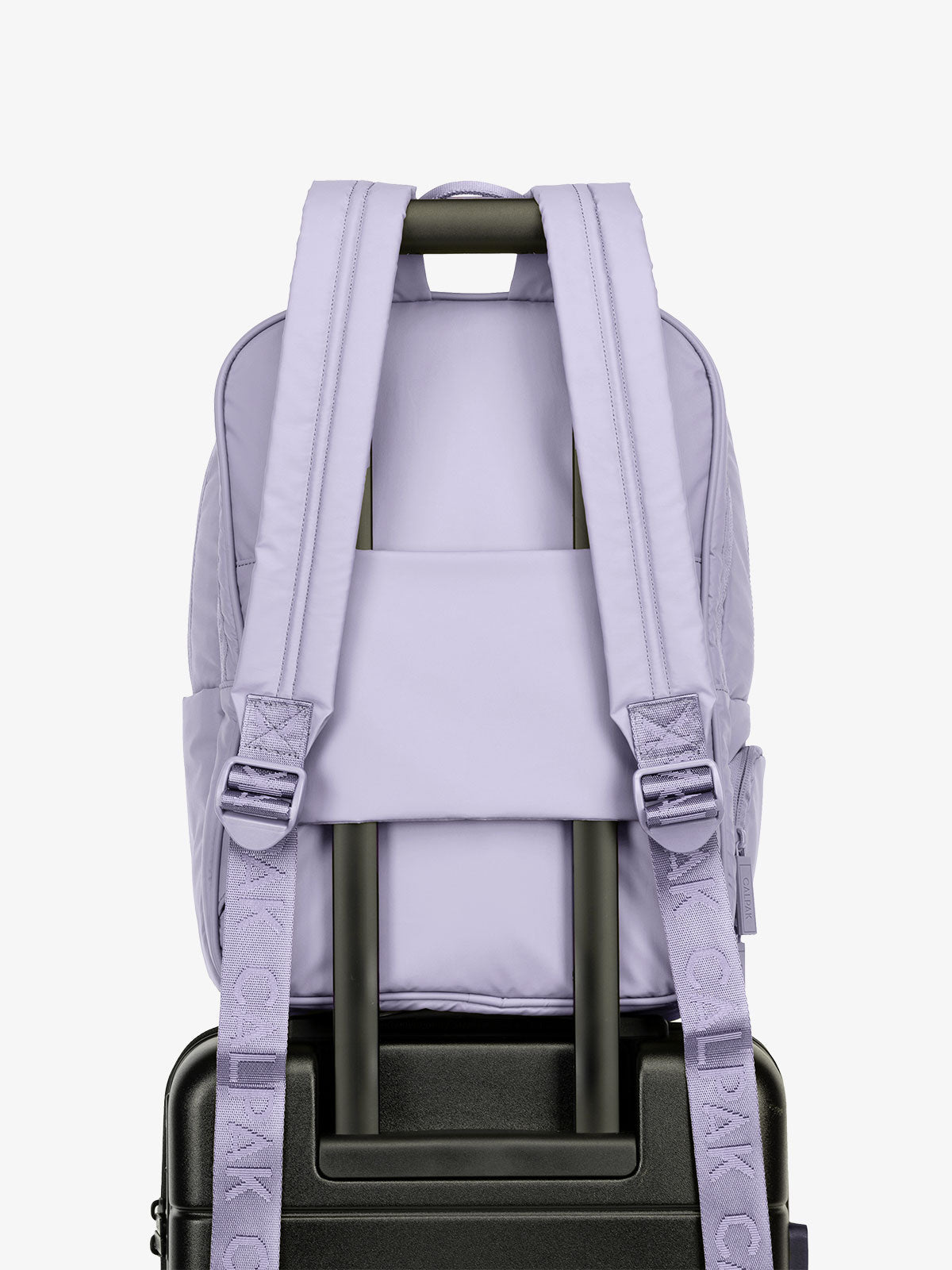 CALPAK Luka 15 inch Laptop Backpack with trolley sleeve in lavender purple in Orchid; BPL2001-ORCHID