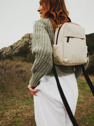 CALPAK Luka Mini everyday Backpack with soft puffy exterior in cream; BPM2201-OATMEAL