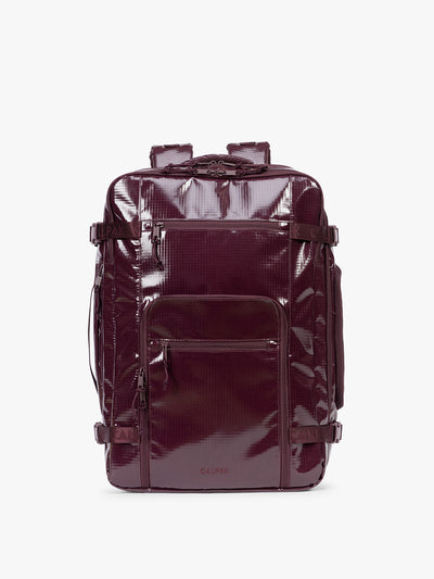 CALPAK Terra 35L Laptop Backpack Duffel in dark red Dark Cherry with tan accents on a white background; BPTL2601-DARK-CHERRY view 1