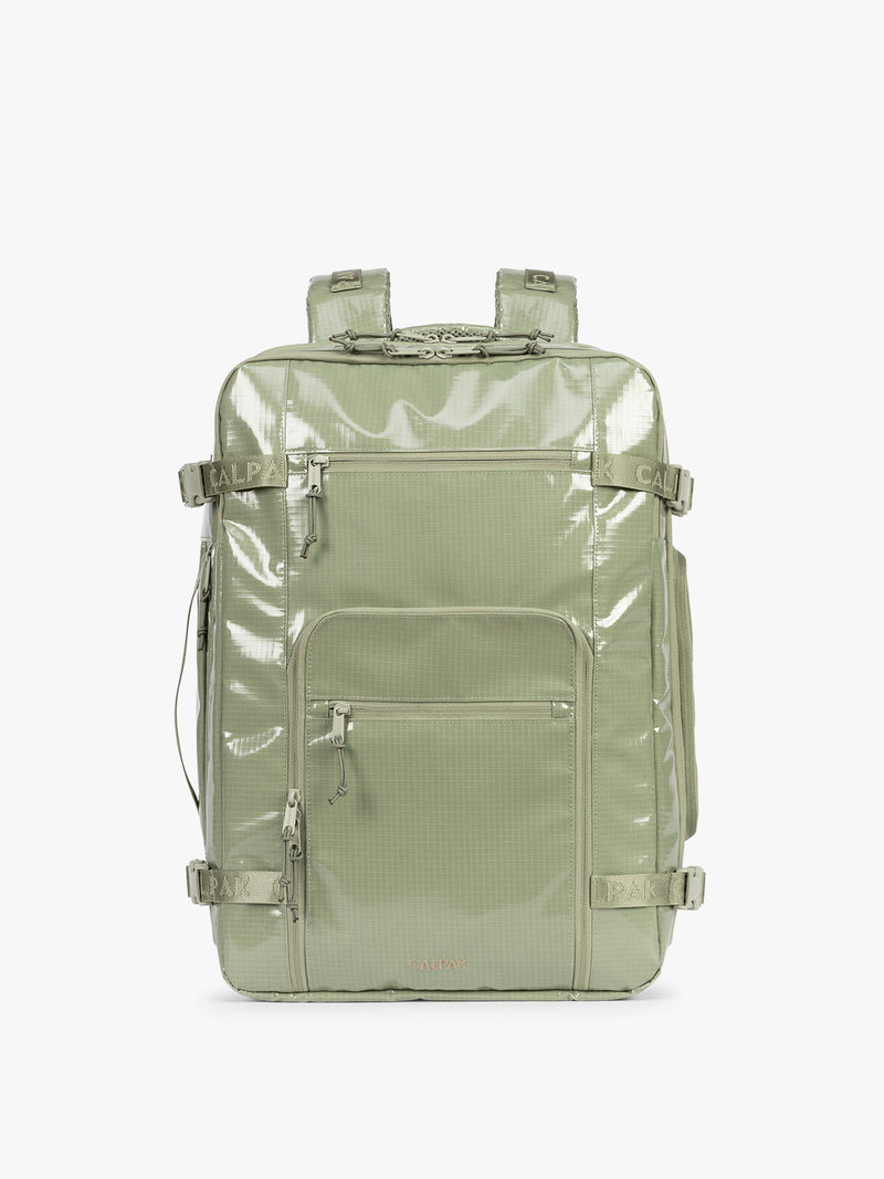 CALPAK Terra 35L Laptop Backpack Duffel in olive green Juniper on a white background