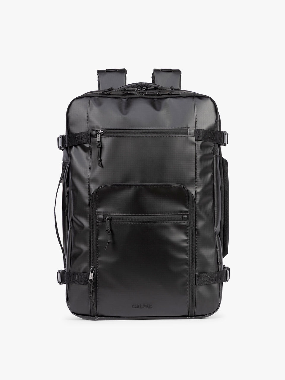 CALPAK Terra 35L Laptop Backpack Duffel in matte black Obsidian on a white background; BPTL2601-MATTE-OBSIDIAN