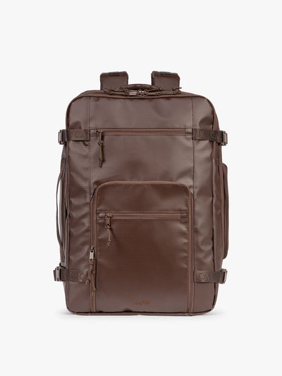 CALPAK Terra 35L Laptop Backpack Duffel in matte brown Walnut on a white background; BPTL2601-WALNUT
