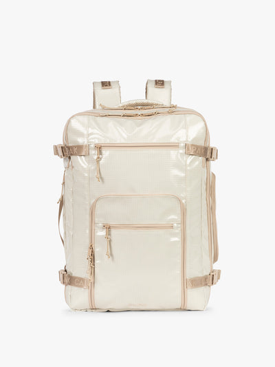 CALPAK Terra 35L Laptop Backpack Duffel in off-white White Sands with tan accents on a white background; BPTL2601-WHITE-SANDS view 1