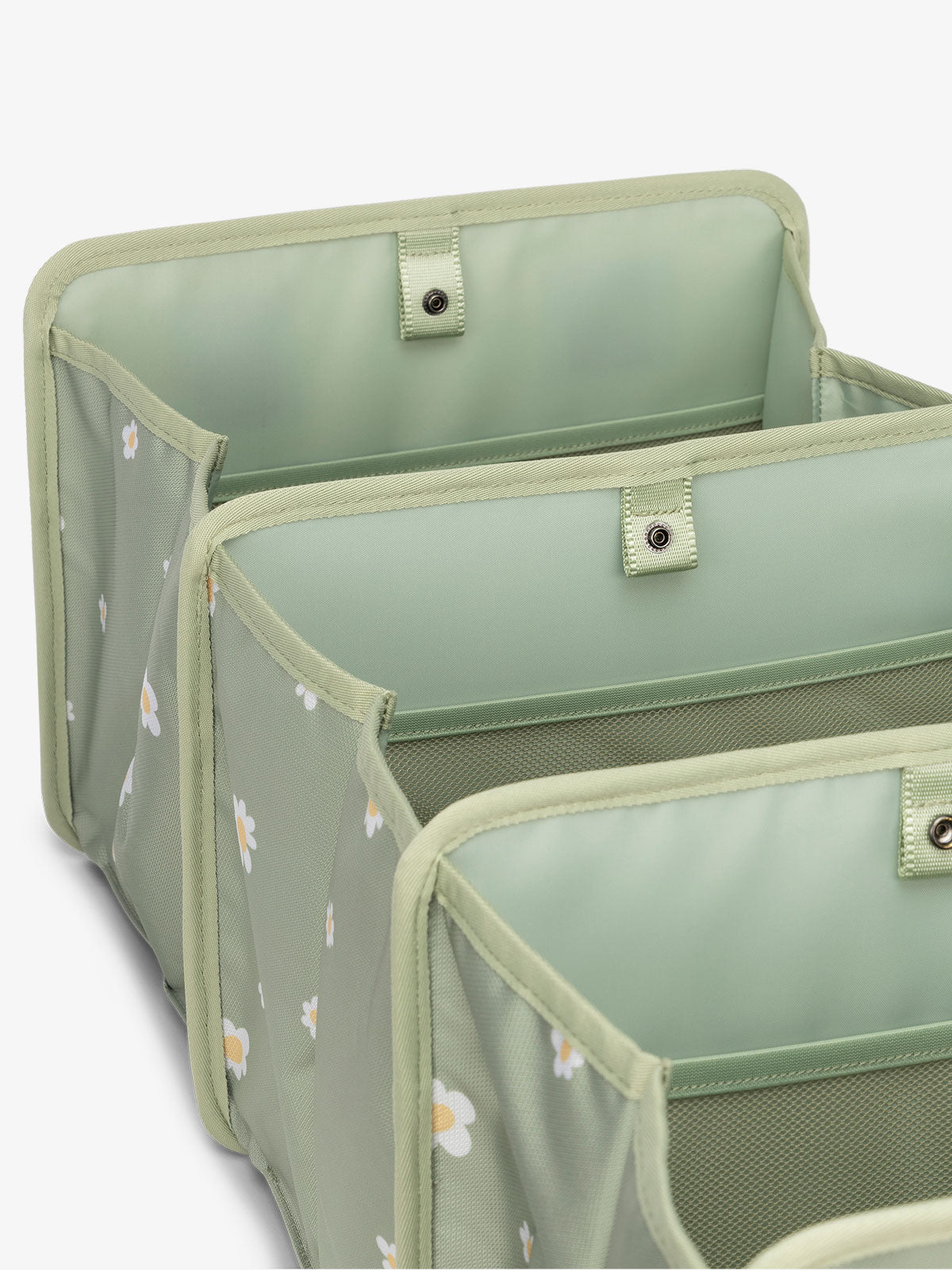 collapsible CALPAK car trunk organizer featuring compartments in green daisy; ACO2001-DAISY