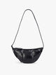 Black vegan leather Luka Crescent shoulder bag with a long thin strap, shown against a plain light gray background; CBL2601-BLACK-PU