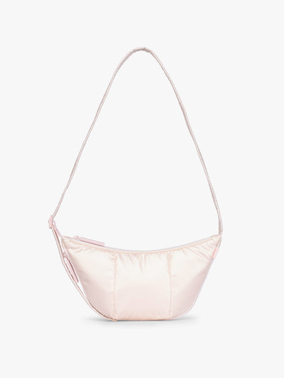 CALPAK Luka Crescent Bag in light pink shiny Pearlescent; CBL2601-PEARLESCENT view 1