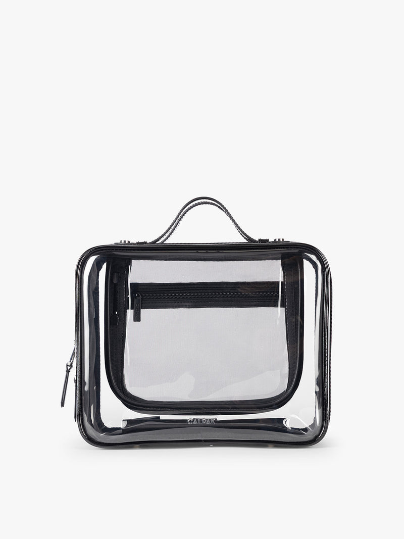black makeup travel bag Large Clear Cosmetics Case in Glazed Black