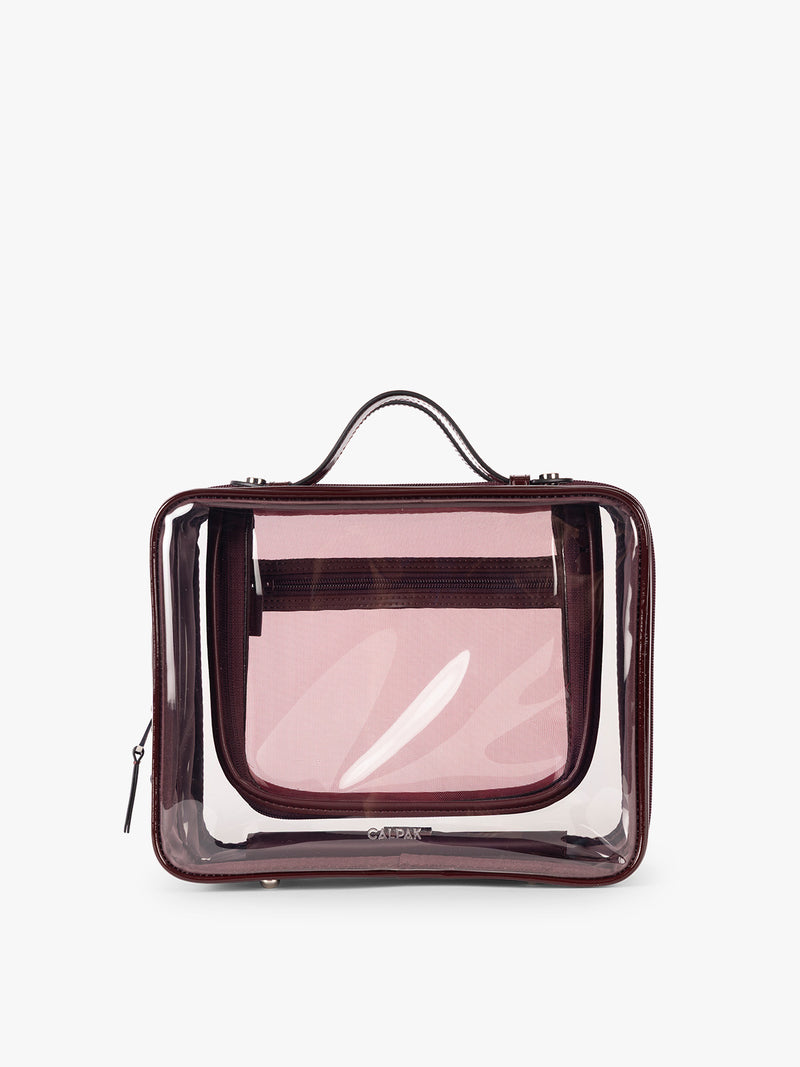 CALPAK Large Clear Cosmetics Case in maroon Glazed Dark Cherry