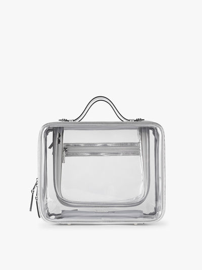 CALPAK Large Clear Cosmetics Case in Silver; CCC2001-SILVER view 1