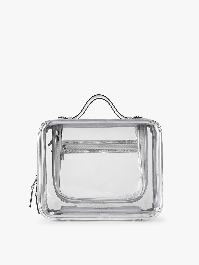 CALPAK Large Clear Cosmetics Case in Silver