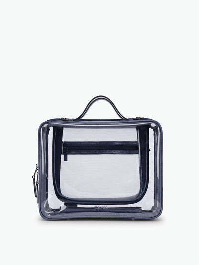 CALPAK Clear Cosmetic Case in dark blue French Blue; CCC2001-METALLIC-INDIGO view 1