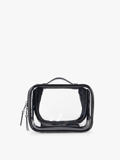 CALPAK Small Clear Cosmetic case in Glazed Black; CCM2001-GLAZED-BLACK view 1