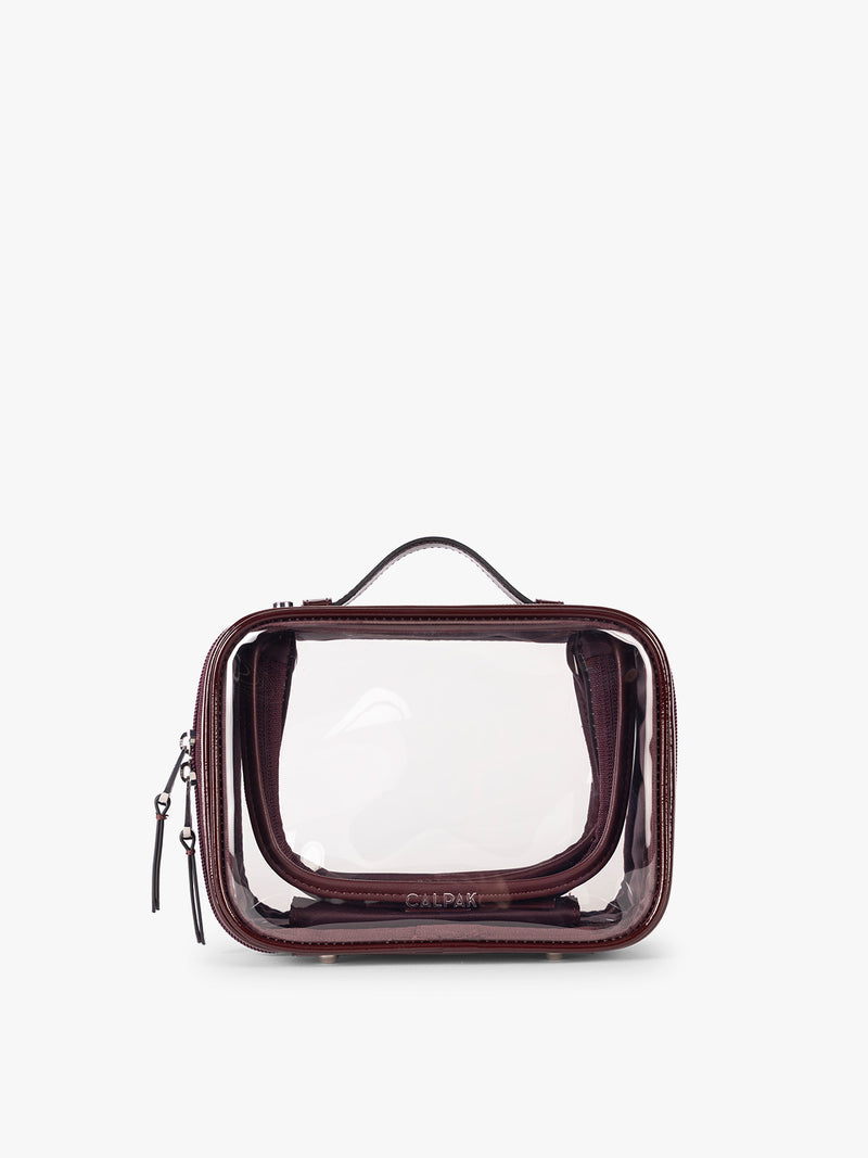 CALPAK Small Clear Cosmetic case in maroon Glazed Dark Cherry