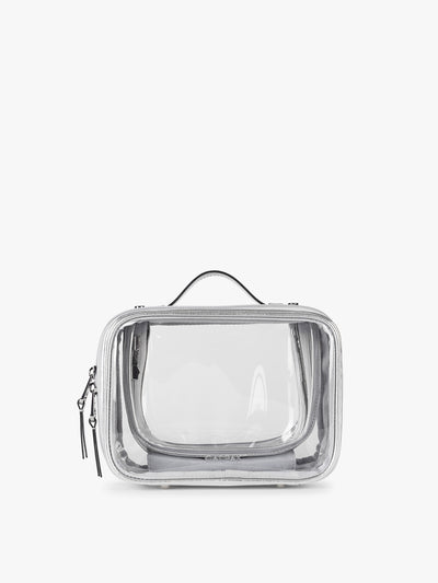CALPAK Small Clear Cosmetic case in Silver; CCM2001-SILVER view 1