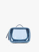 CALPAK Small Clear Cosmetic Case in light blue French Blue with white and light blue gingham interior;CCM2001-FRENCH-BLUE