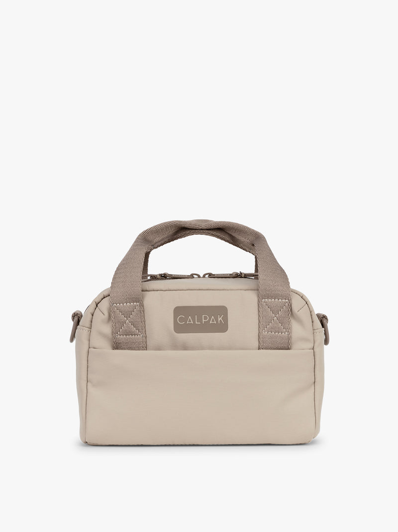 CALPAK Connect Crossbody Bag in beige Greige with a visible brand logo on a white background